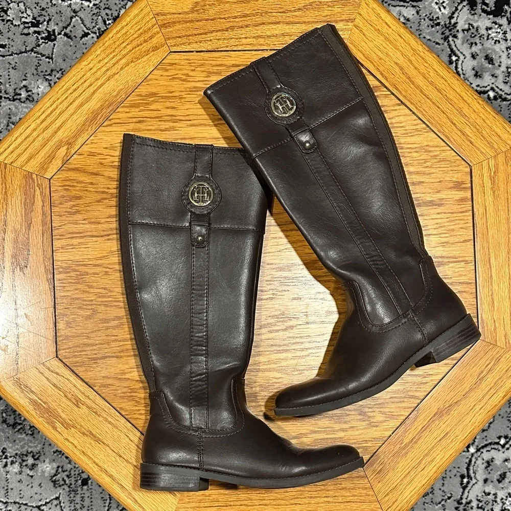 *TOMMY HILFIGER* Brown x Gold Knee-High Riding Boots Size 6.5